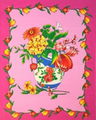 Полотенце вафельное купонное "Цветы" (розовый)