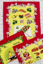 Полотенце вафельное купонное "Суши-роллы" (красная рамка)- упаковка 10 шт