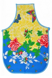 Фартук кухонный «Гигант» из вафельной ткани "Розы"(синий)