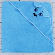 Полотенце махровое с вышивкой, уголок, короткие ушки (голубой цвет 107)