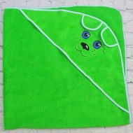 Полотенце махровое с вышивкой, уголок, короткие ушки (зеленый 96)