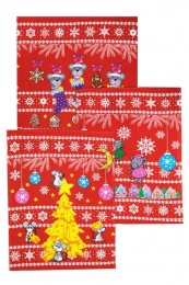 Полотенце вафельное купонное "Новогодние мышата" (красный)- упаковка 10 шт