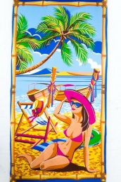 Полотенце вафельное пляжное 80х150 см "Девушка на пляже"