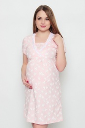 Сорочка ночная для беременных и кормящих розовая с оленятами
