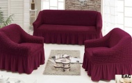 Набор чехлов для мягкой мебели на диван и 2 кресла, арт. 221 Бордовый