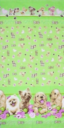 Полотенце вафельное банное 80х150 см "Собаки с цветами" (зеленый)