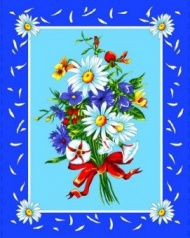 Полотенце вафельное купонное "Цветы" (синий) 