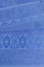 Полотенце махровое 50х100 №522 орнамент- пл. 350 гр/м²- (темно-голубой, 602)