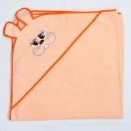Полотенце махровое с вышивкой, уголок, длинные ушки (оранжевый 50)
