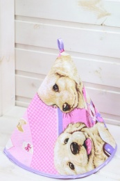 Полотенце круглое вафельное "Собаки с цветами" (розовый)