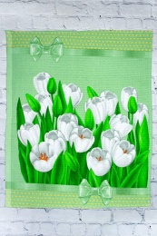 Полотенце вафельное купонное "Белые тюльпаны" (на зеленом)- упаковка 10 шт
