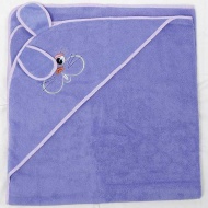 Полотенце махровое с вышивкой, уголок, длинные ушки (фиолетовый 30)