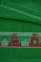 Полотенце 30х60 махровое "Новогодние подарки" 5286 (вид 115, зеленый)