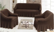 Набор чехлов для мягкой мебели на диван и 2 кресла, арт. 201 Шоколад