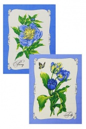 Полотенце вафельное "Тюльпаны и пионы" (голубой)- упаковка 10 шт