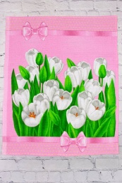 Полотенце вафельное купонное "Белые тюльпаны" (на розовом)- упаковка 10 шт