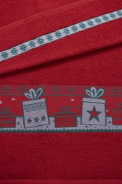 Полотенце махровое 70х130 "Новогодние подарки" 5288 (вид 67, красный)