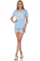 Пижама женская "Совушка" №434 (футболка+шорты, с кружевом)