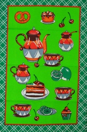 Полотенце вафельное купонное "Чаепитие" (зеленый)