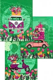 Полотенце вафельное купонное "Доставка цветов" (зеленый)- упаковка 10 шт