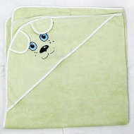 Полотенце махровое с вышивкой, уголок, короткие ушки (бледно-зеленый 129)