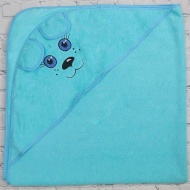 Полотенце махровое с вышивкой, уголок, короткие ушки (ярко-голубой 58)
