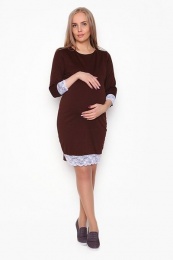 Платье для беременных Коричневое с кружевом