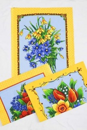 Полотенце вафельное купонное "Букет цветов" (желтый)- упаковка 10 шт