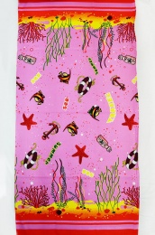 Полотенце вафельное пляжное 80х150 см, "Морское дно, Якорь" (розовый)