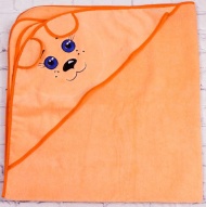 Полотенце махровое с вышивкой, уголок, короткие ушки (светло-оранжевый 32)